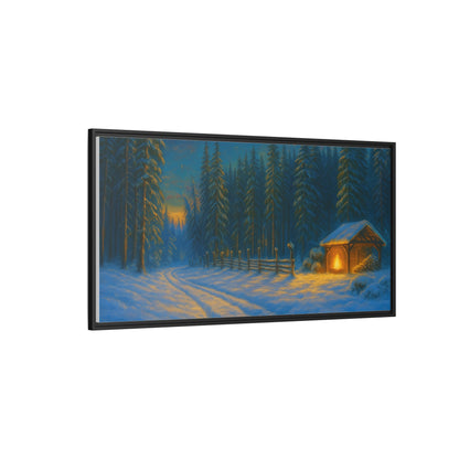 Framed Winter Landscape Canvas, Cozy Cabin Art, Christmas Decor, Winter Home Decor, Holiday Gift, Wall Art - TRV