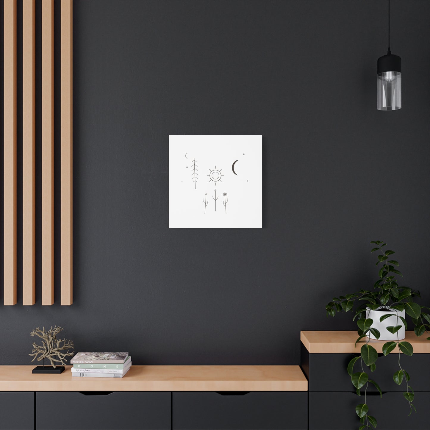 Minimal Sun Moon Botanical Canvas | Stretched Matte Wall Art