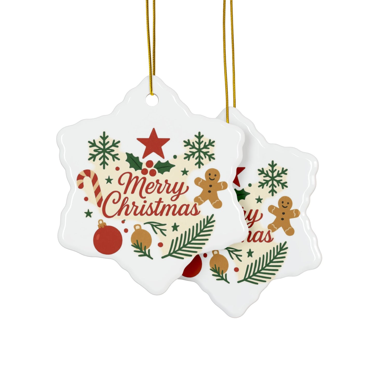 Merry Christmas Ceramic Ornament — Double-Sided Holiday Tree Decoration (Gingerbread & Candy Cane Design)