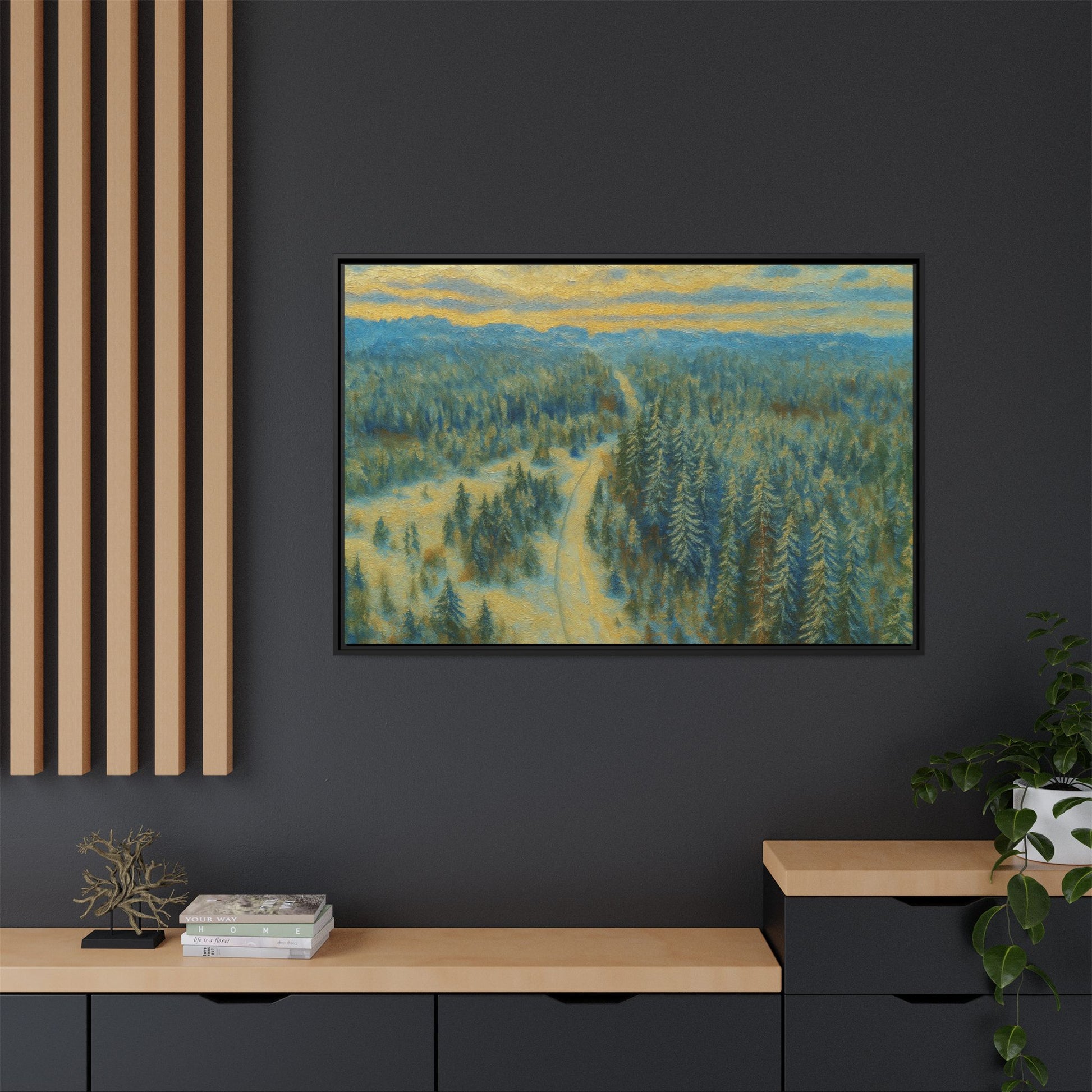 Framed Matte Canvas Art Print, Tranquil Forest Landscape, Home Decor for Nature Lovers, Wall Art for Living Room, Gift for Art Enthusiasts - TRV