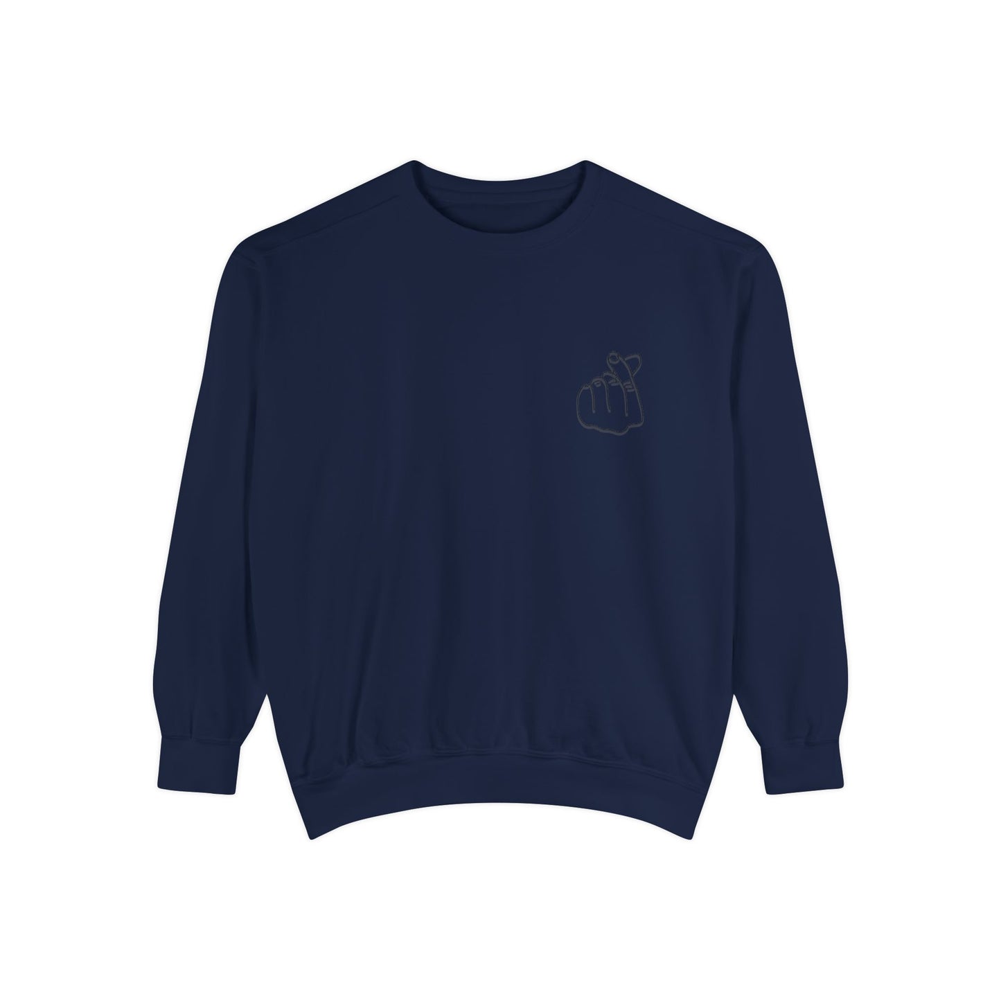 Minimalist Peace Hand Sweatshirt — Small Chest Line Art Crewneck