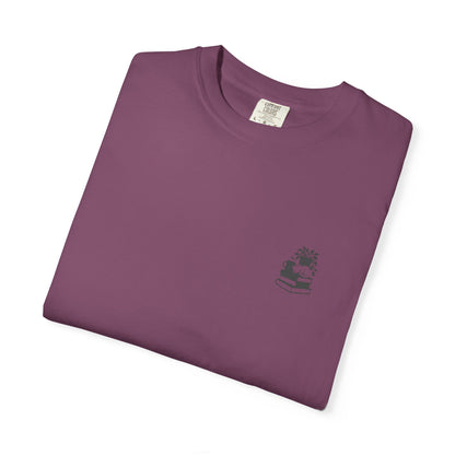 Cozy Cat on Books T-Shirt | Reading Tea Stack Illustration