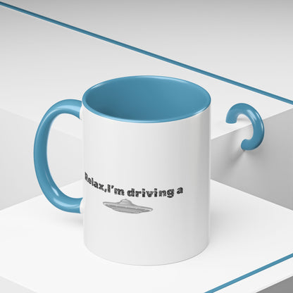 Coffee Mug — “Relax, I’m Driving” UFO Accent Ceramic Mug (11/15 oz)
