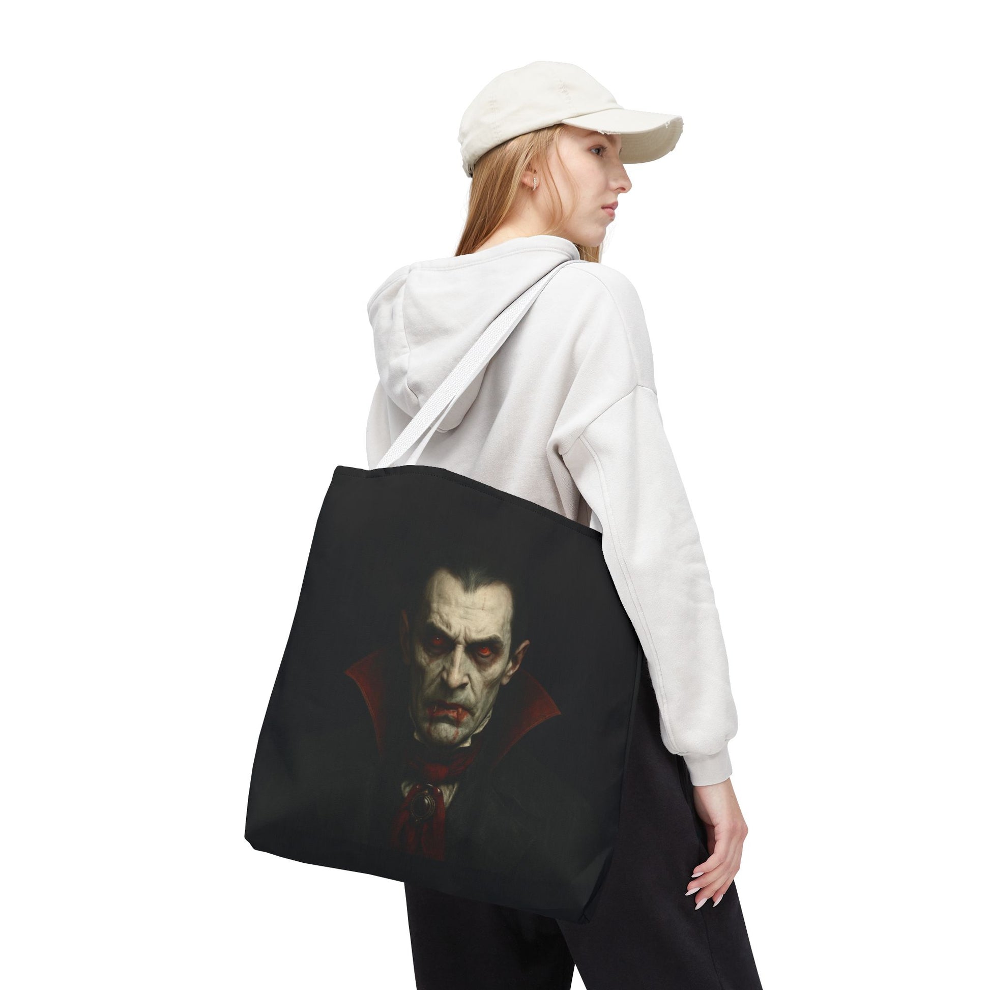 Vampire Haunted Tote Bag, Spooky Shopping Bag, Halloween Accessory, Gothic Style Handbag, Perfect for Halloween Parties, Unisex Tote - TRV