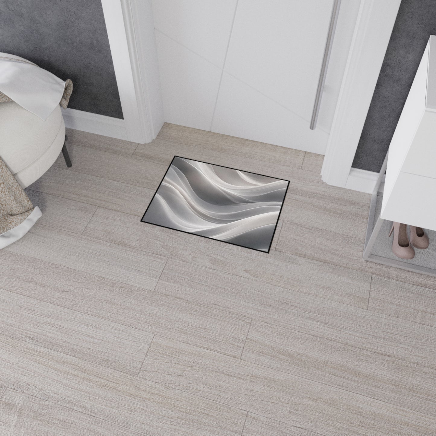 Abstract Gray Wave Floor Mat | Modern Entryway Rug, Non-Slip