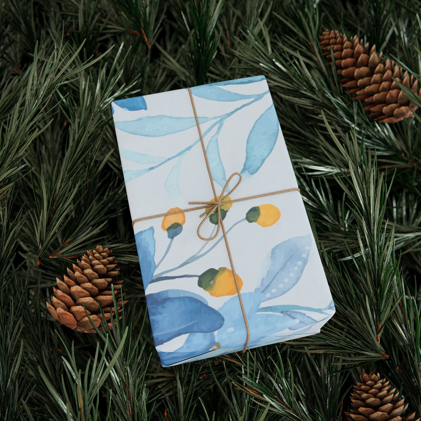 Blue Floral Wrapping Paper Roll — Watercolor Bouquet Gift Wrap