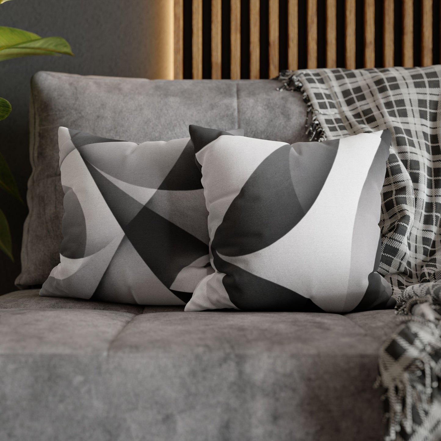 Black and white abstract wave pattern square pillowcase designed for home decor, showcasing stylish Printify branding.