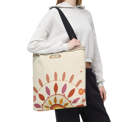 Boho Floral Mandala Tote Bag | Pastel Sunburst Pattern