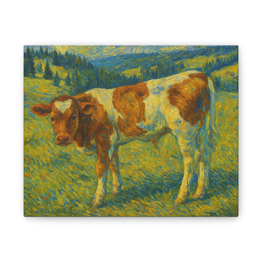 Artistic Cow Canvas Wall Art - Farmhouse Decor, Calf Painting