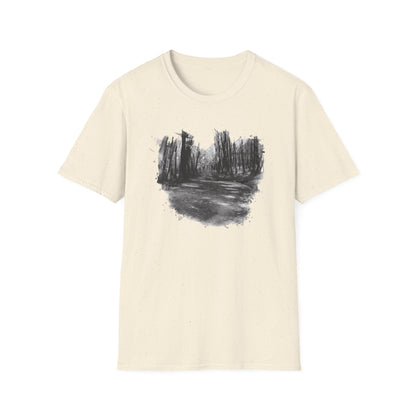Unisex Softstyle T-Shirt with Abstract Landscape Art, Casual Wear, Gift for Art Lovers, Everyday Fashion, Nature Inspired Tee - TRV
