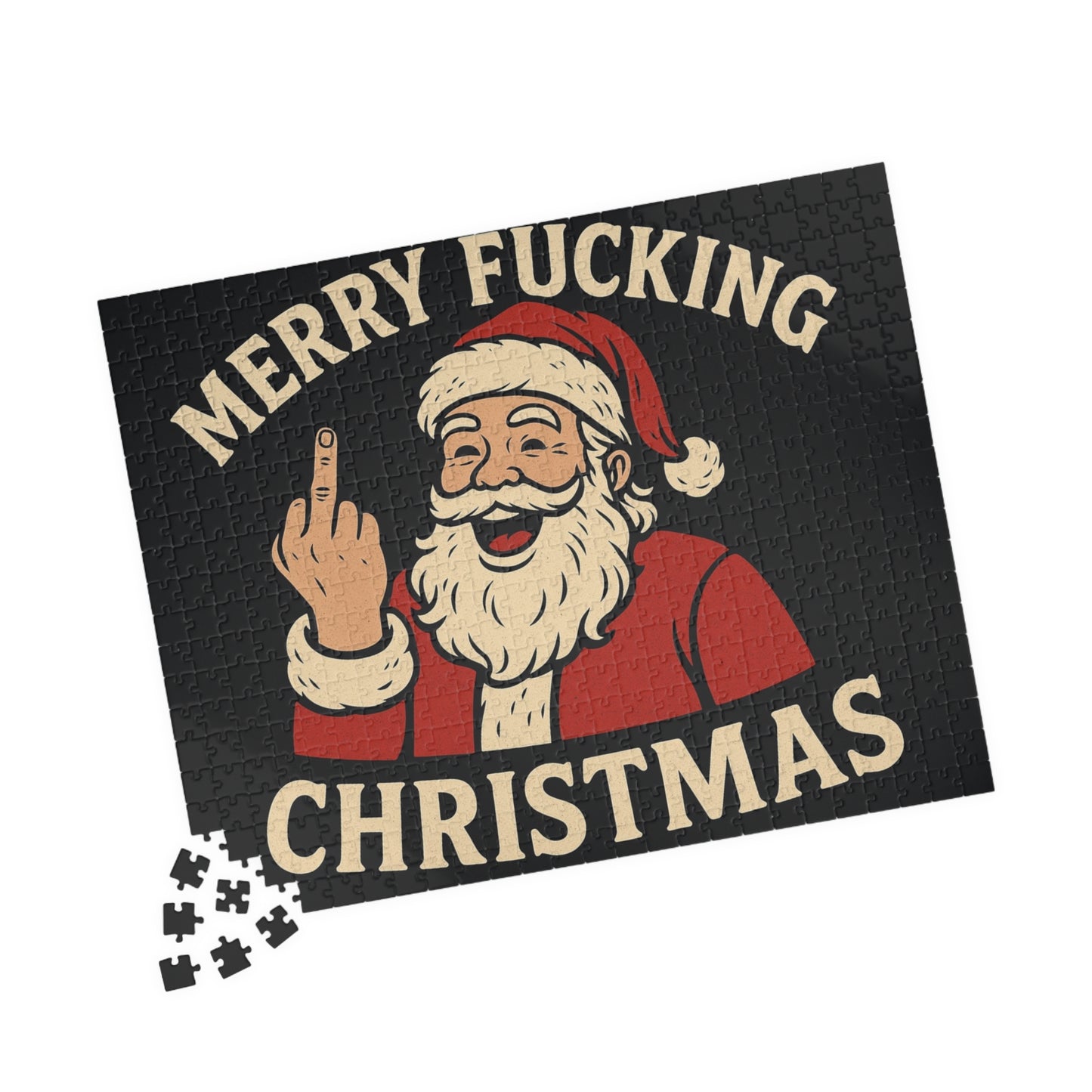 Irreverent Merry Christmas Puzzle | Santa Middle Finger Holiday Jigsaw