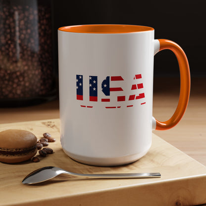 USA Flag Accent Coffee Mug — Patriotic 11/15oz Ceramic Coffee Cup