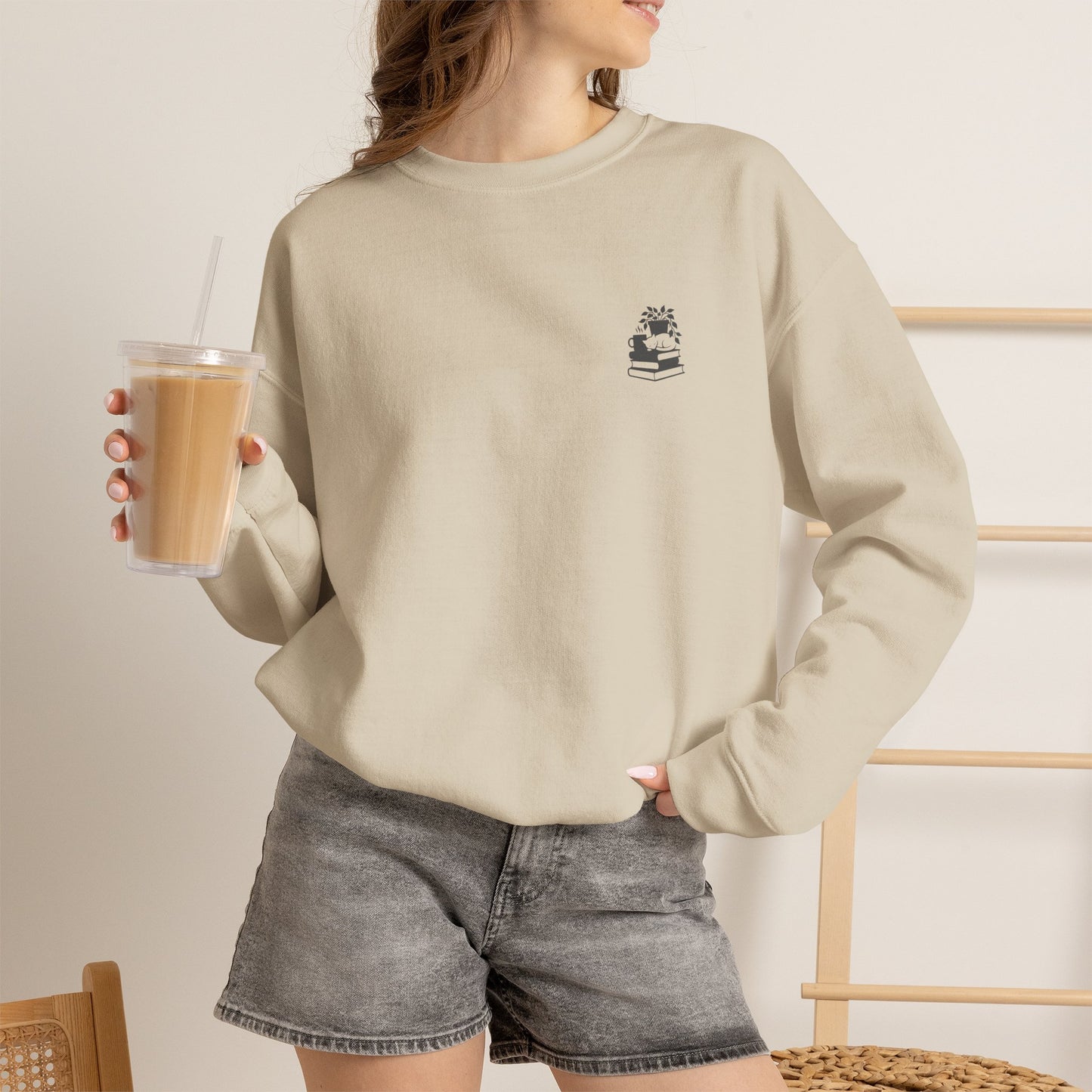 Stack of Books with Mug and Plant Sweatshirt | Cozy Reading Crewneck