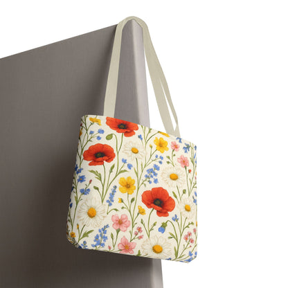 Wildflower Poppy Print Tote Bag | Floral All-Over Pattern