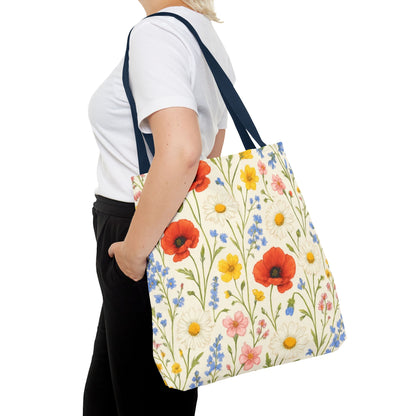 Wildflower Poppy Print Tote Bag | Floral All-Over Pattern