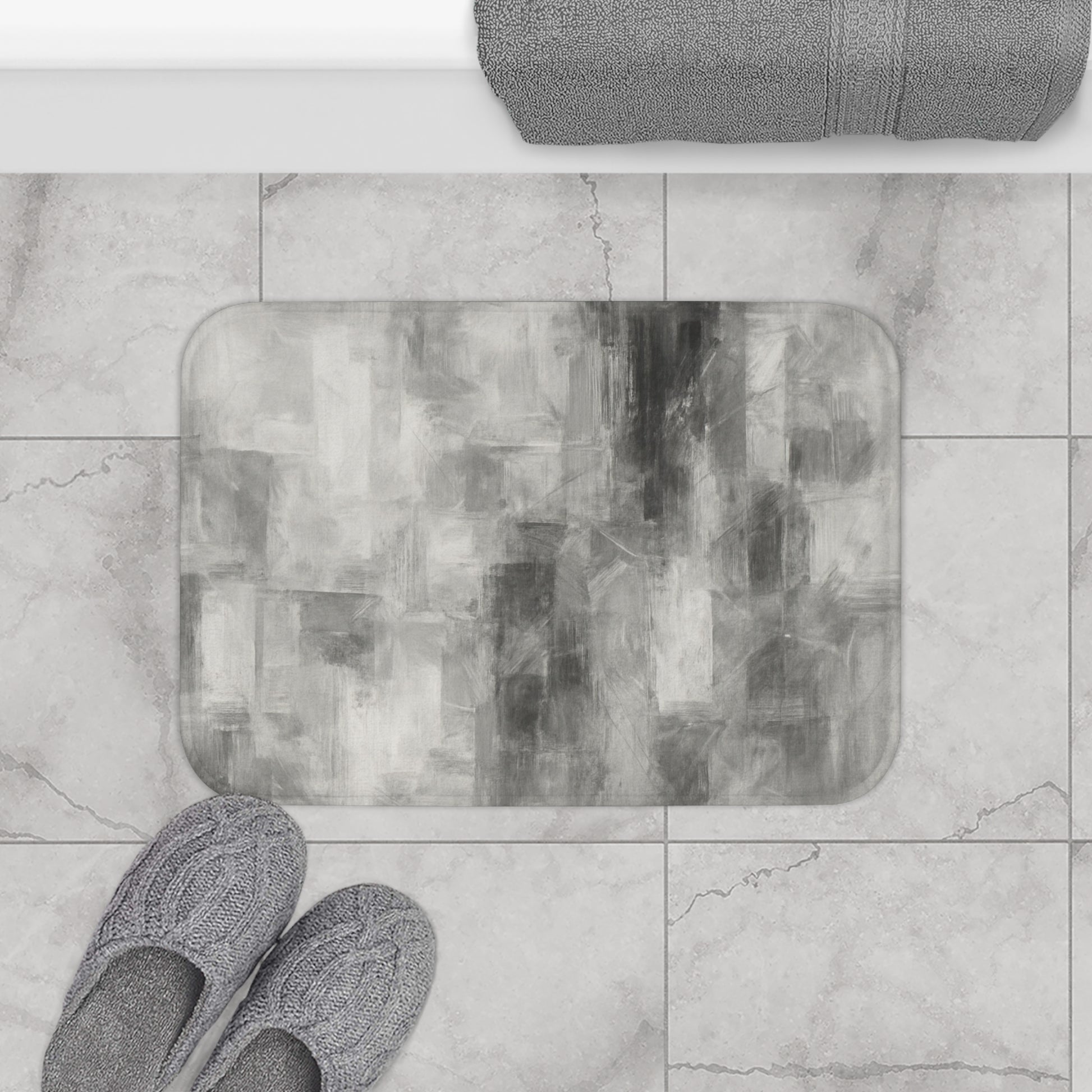 Elegant Gray Abstract Bath Mat | Modern Bathroom Decor, Soft Bathroom Rug, Luxury Shower Mat, Neutral Home Accessories - TRV