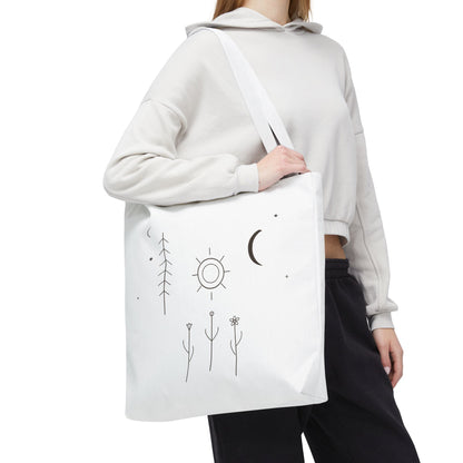 Minimal Moon and Sun Botanical Tote | Celestial Line Art Bag