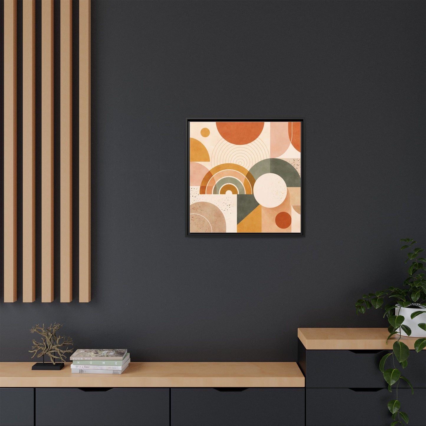 Abstract Terracotta Geometric Rainbow Matte Canvas Framed