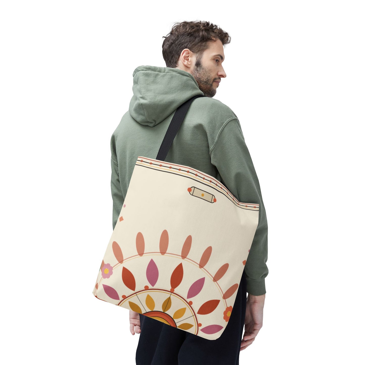 Boho Floral Mandala Tote Bag | Pastel Sunburst Pattern