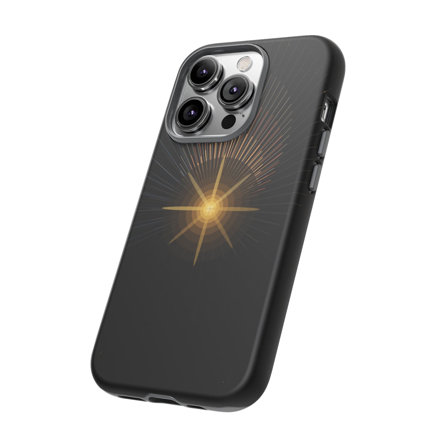 Tough Cases - Radiant Star Phone Case, Protective Black Shockproof Cover with Golden Light Design