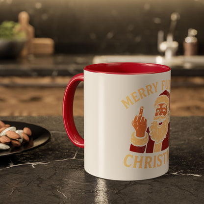 Irreverent Merry Christmas Mug — Funny Santa Middle Finger Coffee Cup (11oz & 15oz)
