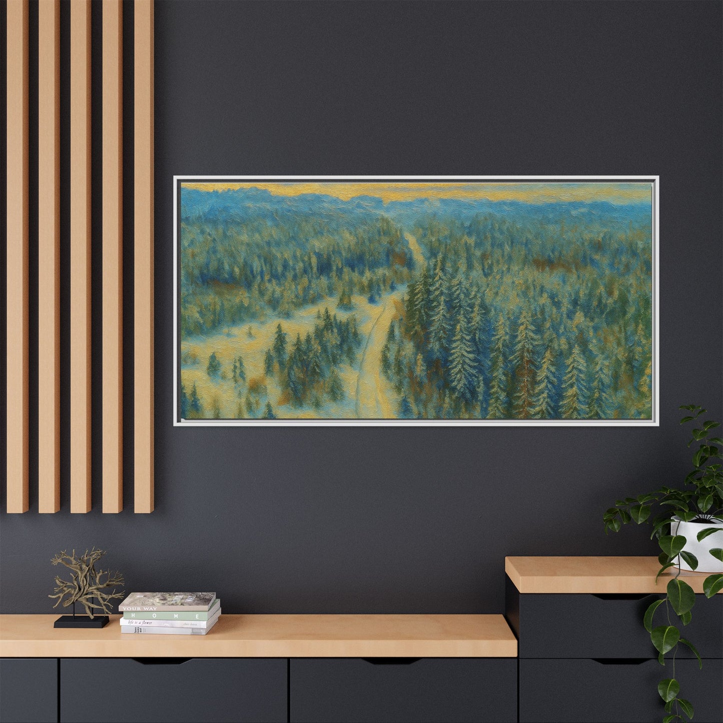 Framed Matte Canvas Art Print, Tranquil Forest Landscape, Home Decor for Nature Lovers, Wall Art for Living Room, Gift for Art Enthusiasts - TRV