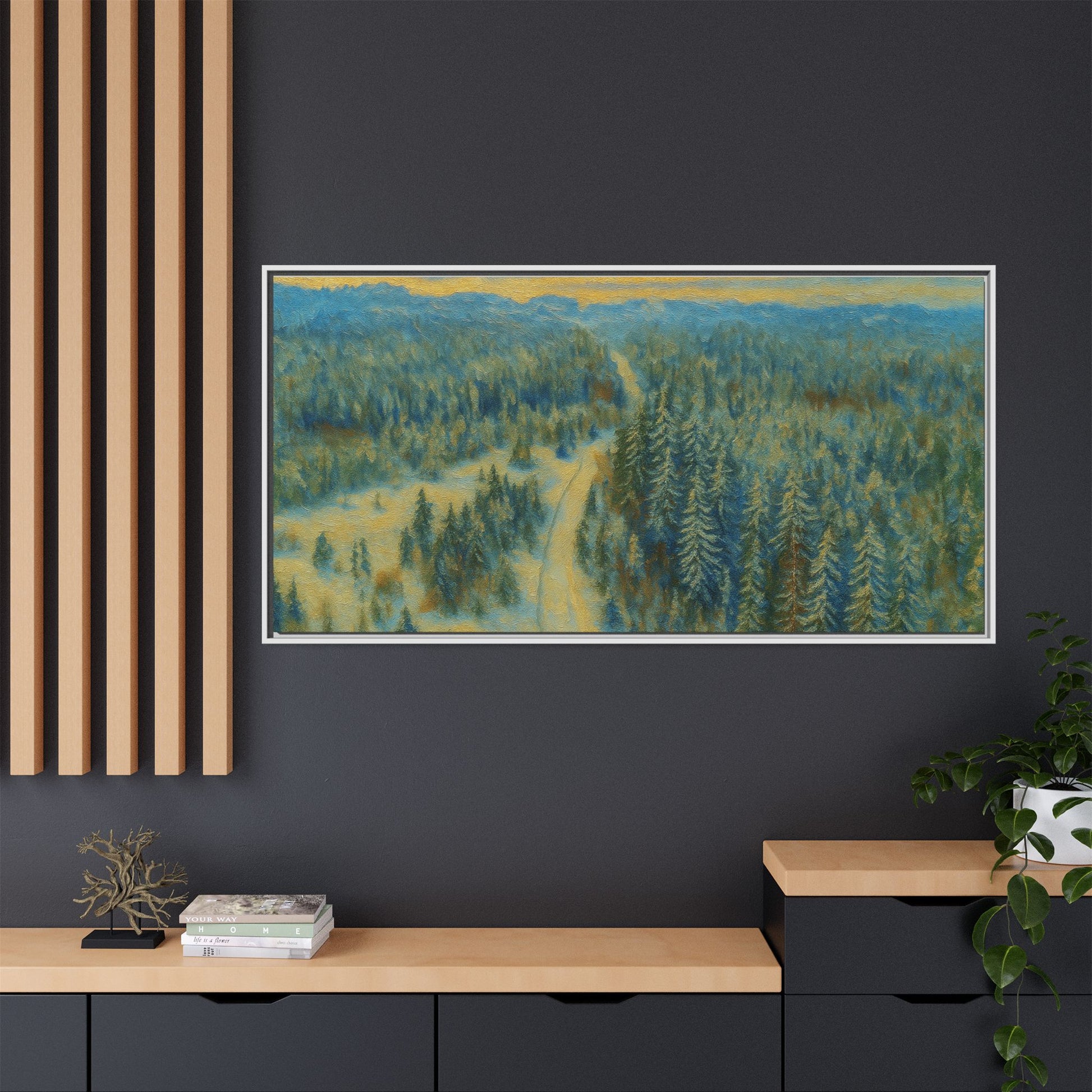 Framed Matte Canvas Art Print, Tranquil Forest Landscape, Home Decor for Nature Lovers, Wall Art for Living Room, Gift for Art Enthusiasts - TRV