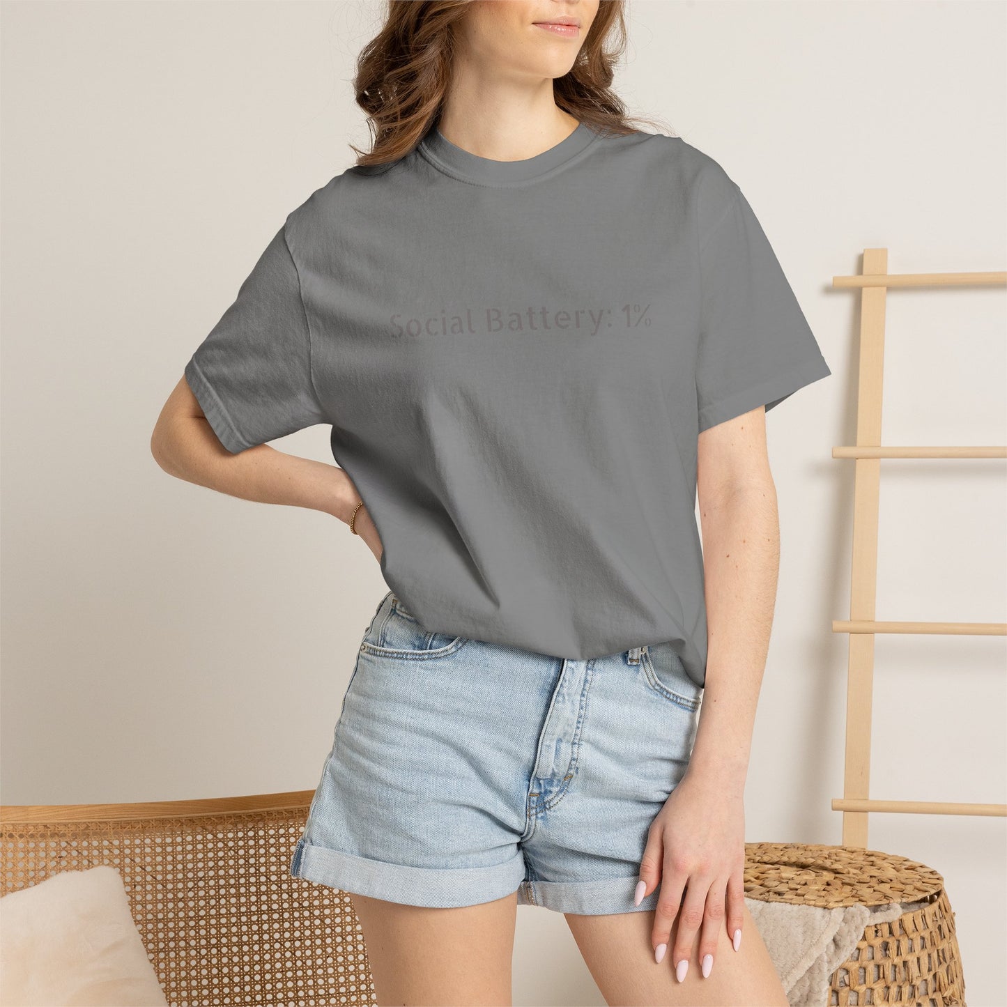 Social Battery 1% T-shirt | Introvert Funny Text Tee