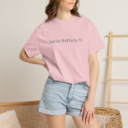 Social Battery 1% T-shirt | Introvert Funny Text Tee
