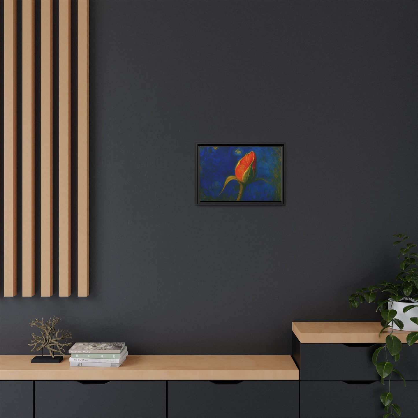 Red Rose Bud Painting Canvas Framed | Matte Wall Art - TRV