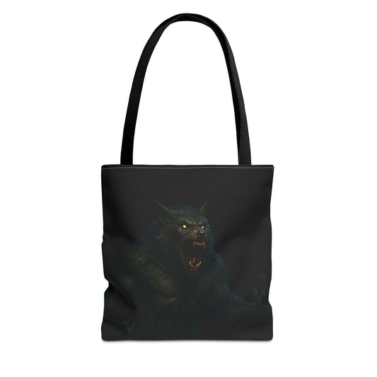 Fierce Werewolf Tote Bag, Halloween Accessories, Dark Art Tote, Animal Lover Gift, Geeky Shopping Bag - TRV
