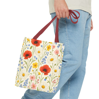Wildflower Poppy Print Tote Bag | Floral All-Over Pattern
