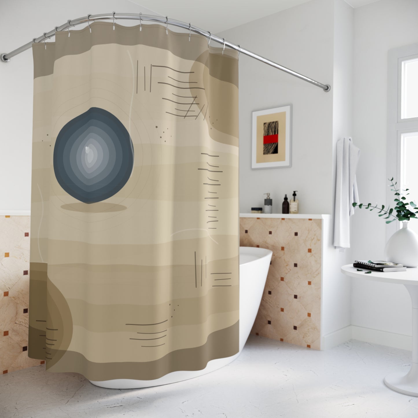 Abstract Wood Grain Stone Shower Curtain | Neutral Bathroom Decor - TRV