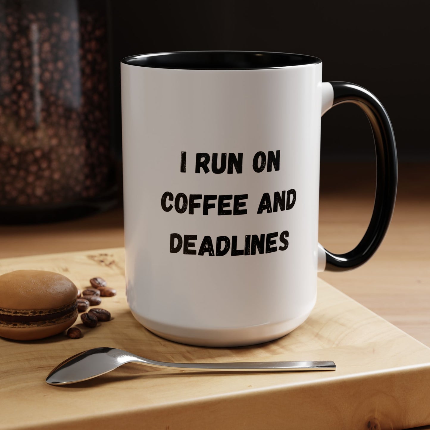 I Run on Coffee and Deadlines Mug, Motivational Coffee Cup, Office Mug, Gift for Writers, Caffeine Lover's Mug, Funny Coffee Cup