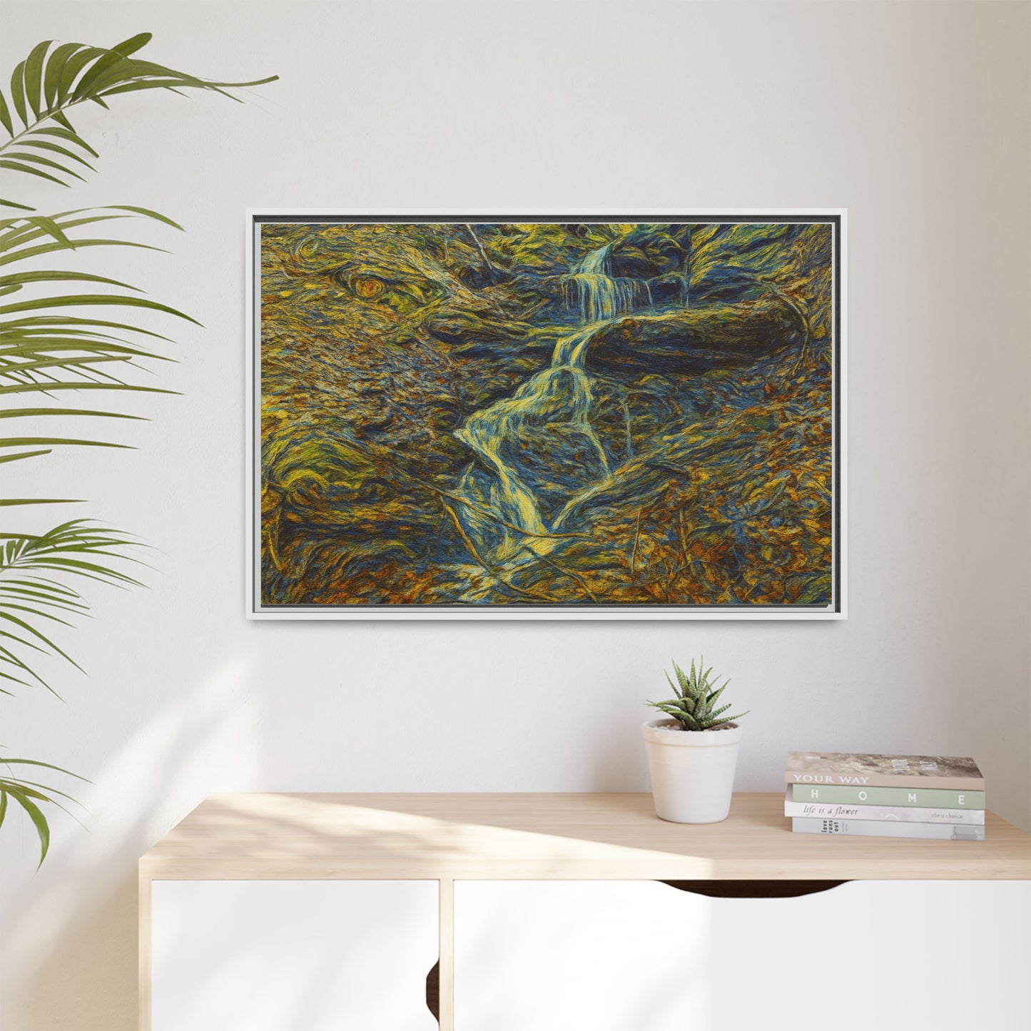 Van Gogh Style Framed Matte Canvas Art Print - Nature-Inspired Wall Decor, Abstract Waterfall Artwork, Home Office Decoration - TRV