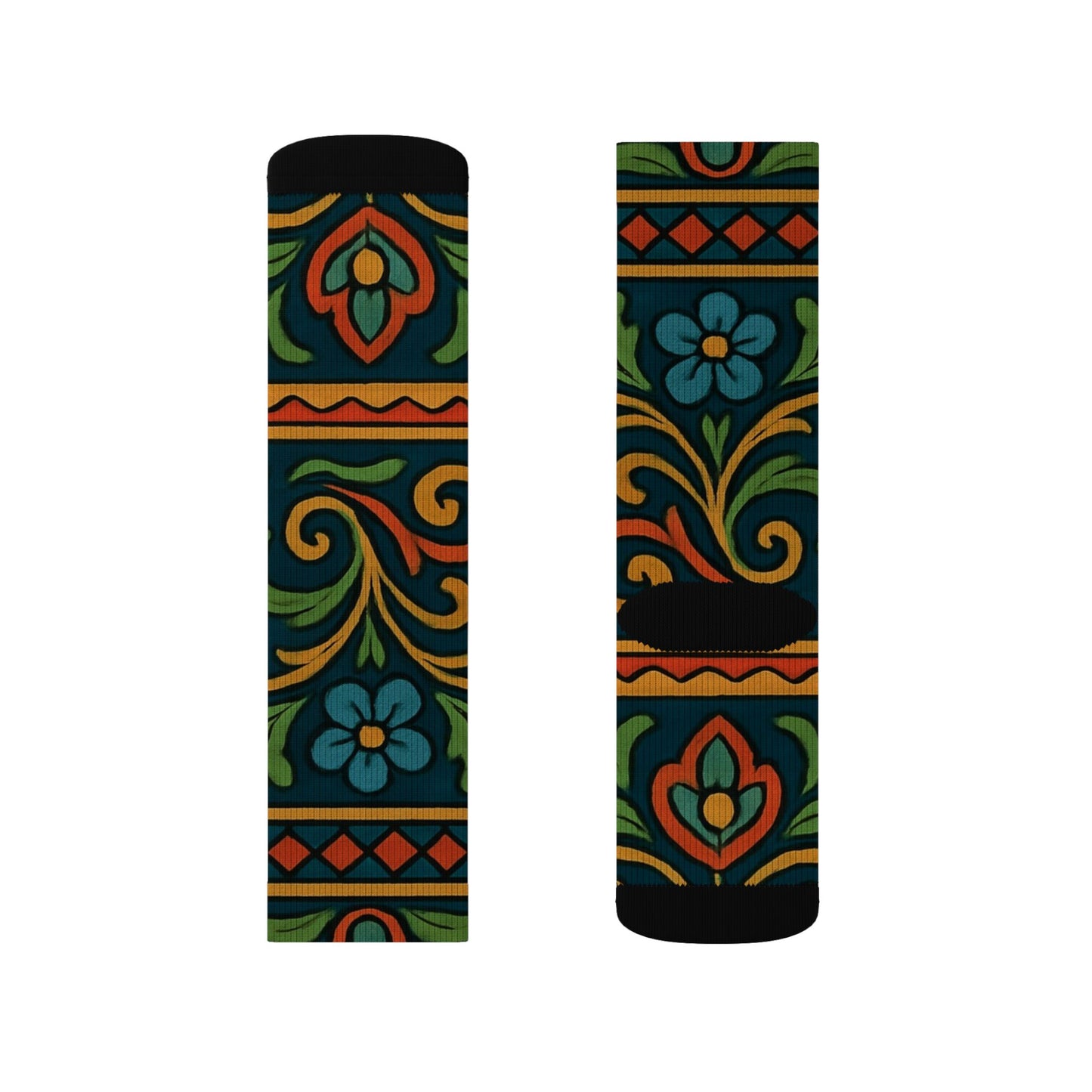 Victorian Floral Tile Sublimation Socks | Patterned Crew Socks - TRV