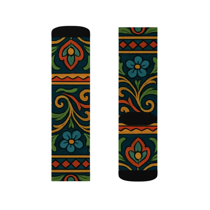 Victorian Floral Tile Sublimation Socks | Patterned Crew Socks - TRV