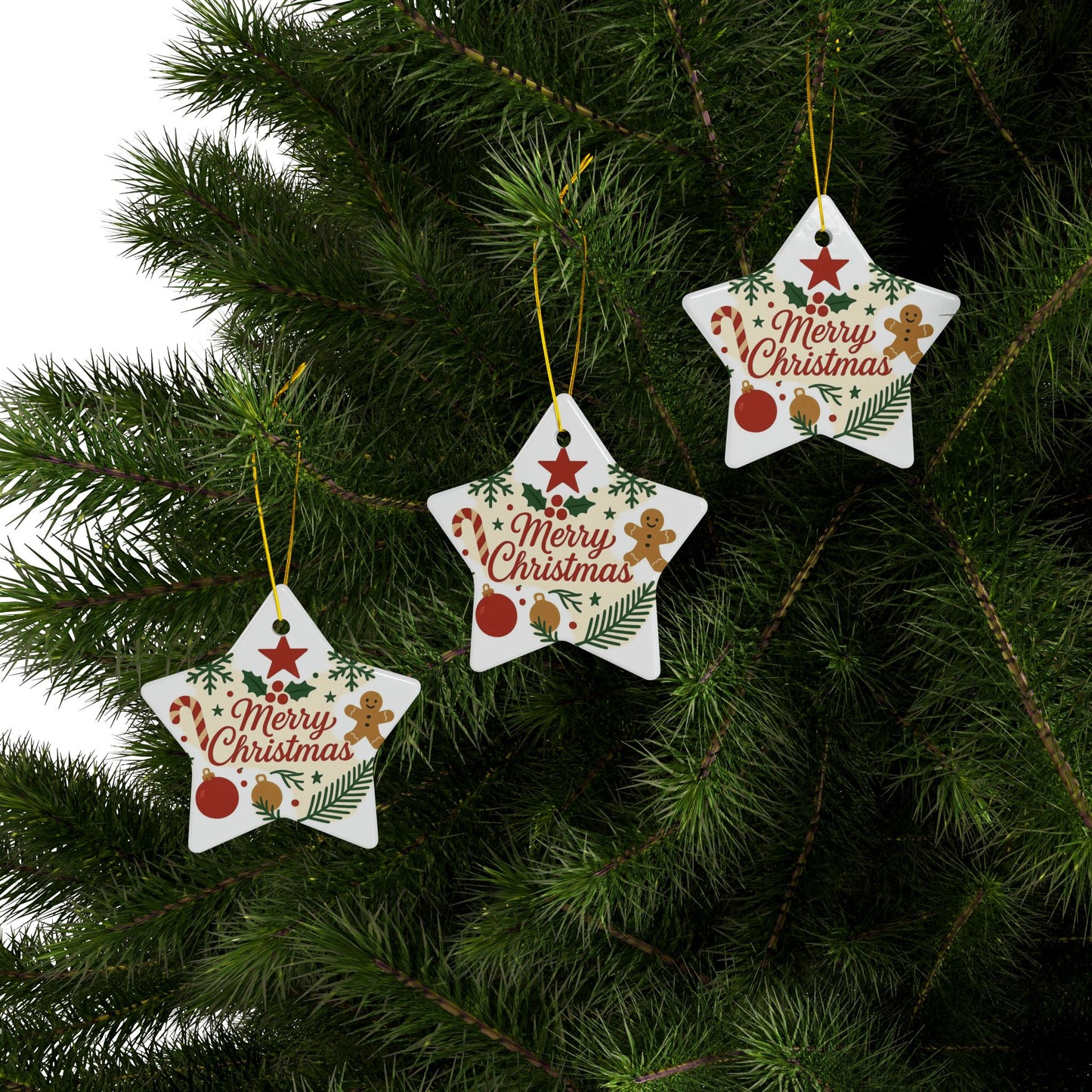 Merry Christmas Ceramic Ornament — Double-Sided Holiday Tree Decoration (Gingerbread & Candy Cane Design)