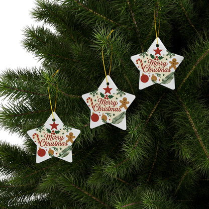 Merry Christmas Ceramic Ornament — Double-Sided Holiday Tree Decoration (Gingerbread & Candy Cane Design)