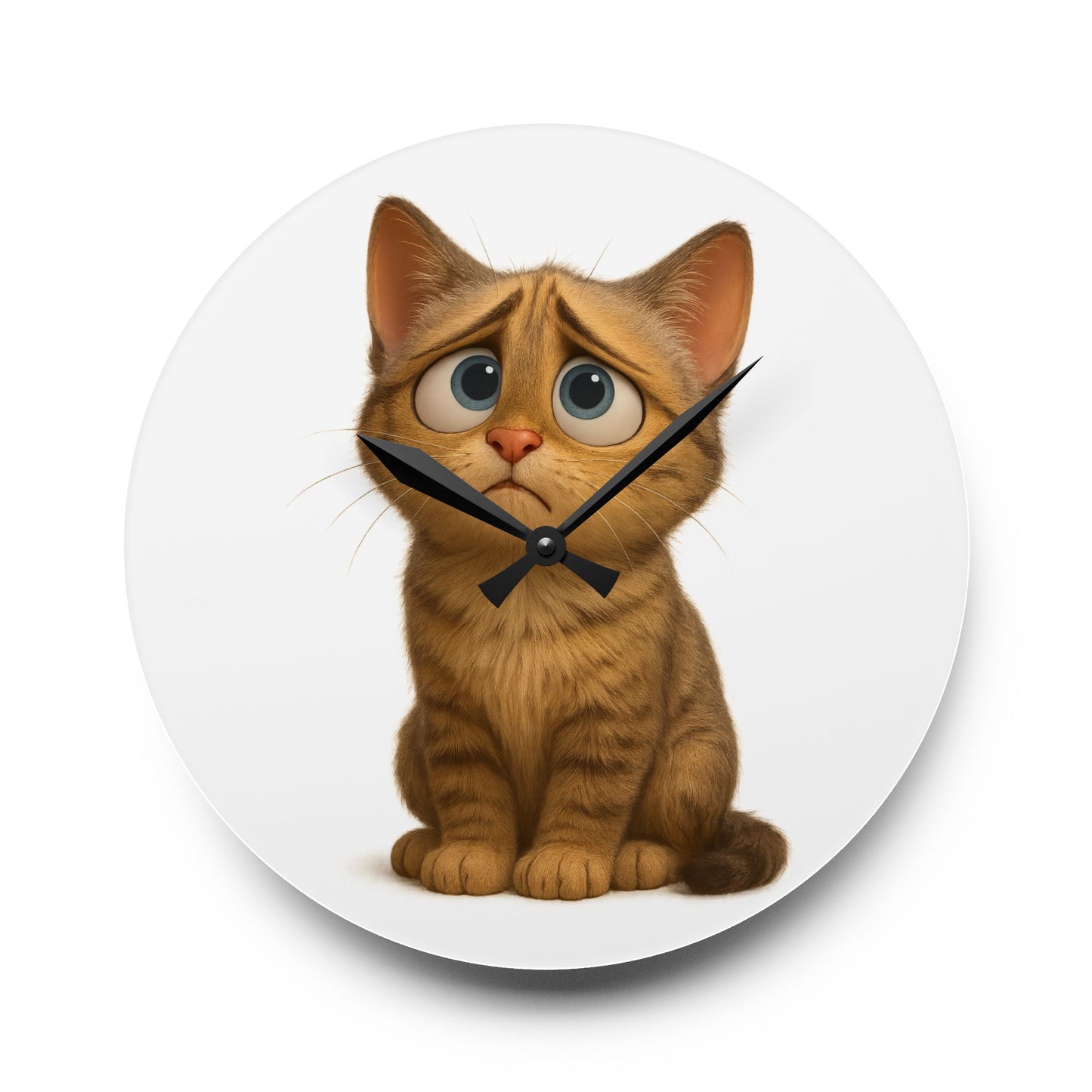 Sad Cartoon Kitten Acrylic Wall Clock – Cute Nursery Cat Decor