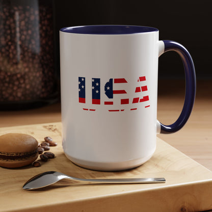 USA Flag Accent Coffee Mug — Patriotic 11/15oz Ceramic Coffee Cup