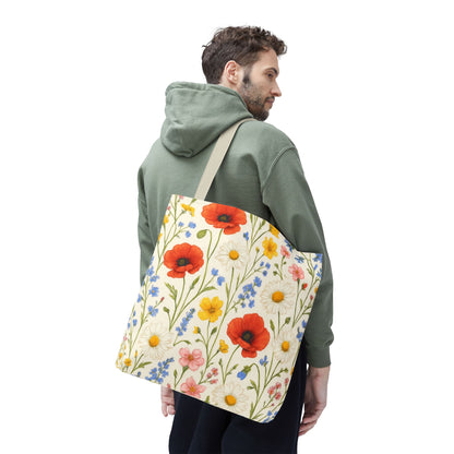 Wildflower Poppy Print Tote Bag | Floral All-Over Pattern