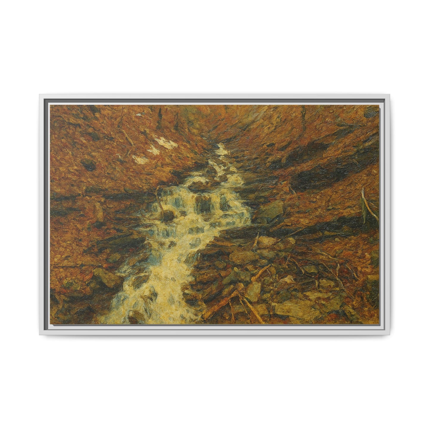 Serene Abstract Nature Canvas Art, Framed Wall Decor, Rustic Home Accent, Earthy Tone Artwork, Tranquil River Scene - TRV