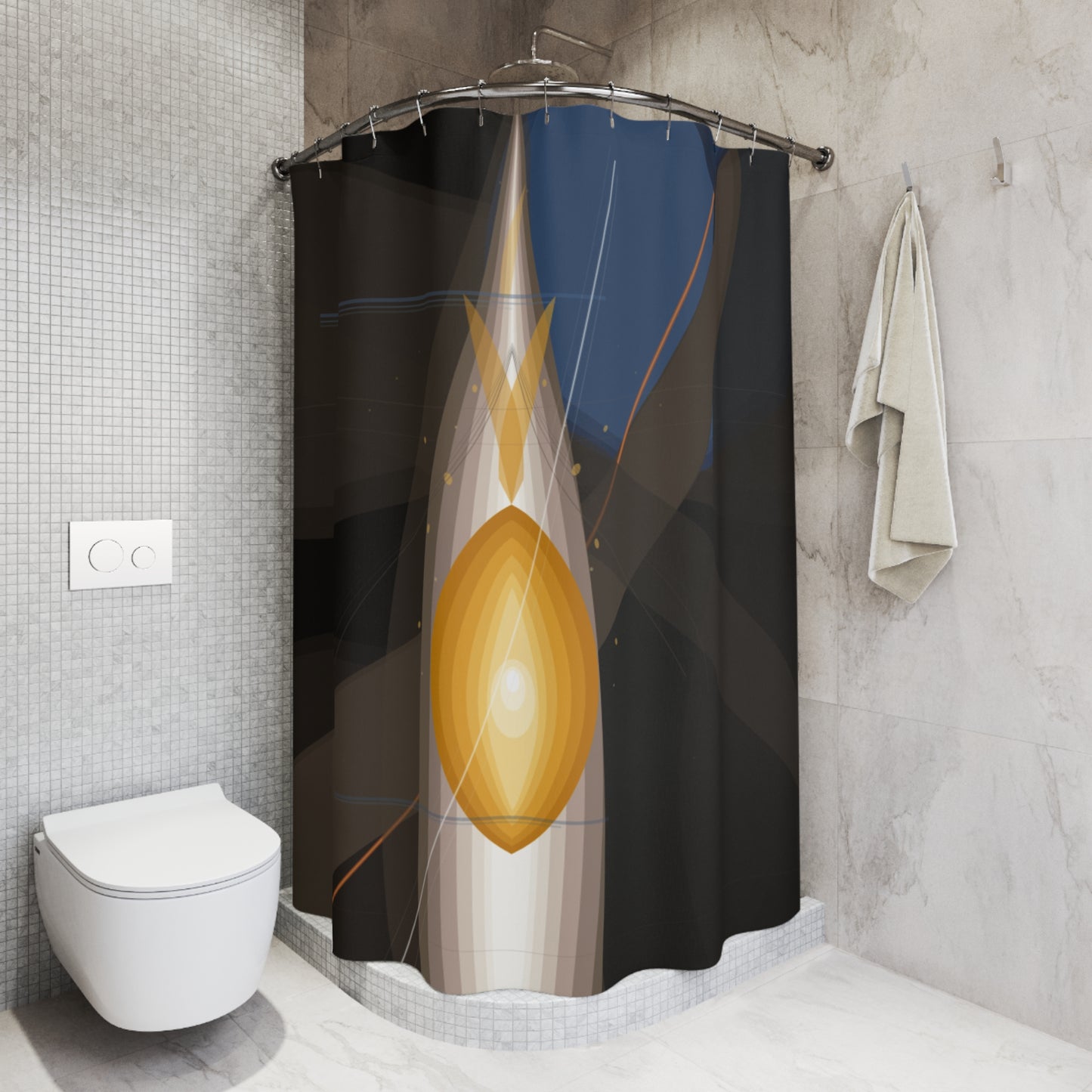 Abstract shower curtain featuring modern, colorful design from Printify, ideal for enhancing bathroom home decor.