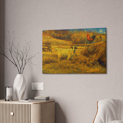 Farmhouse Canvas Wall Art - Rustic Animal Decor, Goat and Rooster Painting, Country Home, Farmhouse Style, Gift for Farmers - TRV