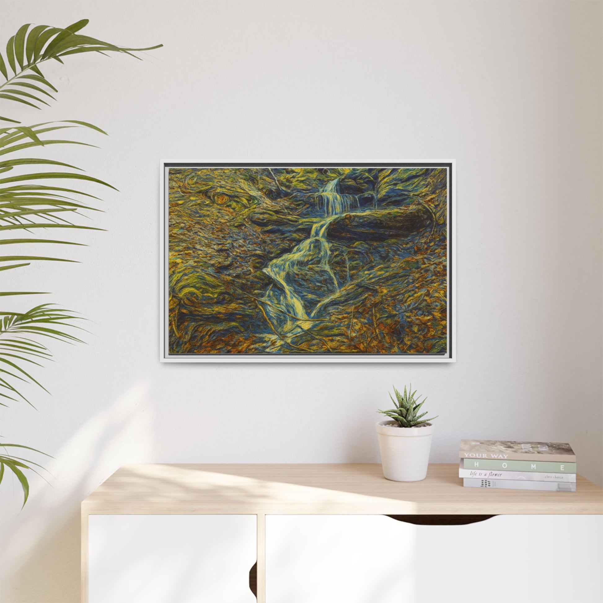 Van Gogh Style Framed Matte Canvas Art Print - Nature-Inspired Wall Decor, Abstract Waterfall Artwork, Home Office Decoration - TRV