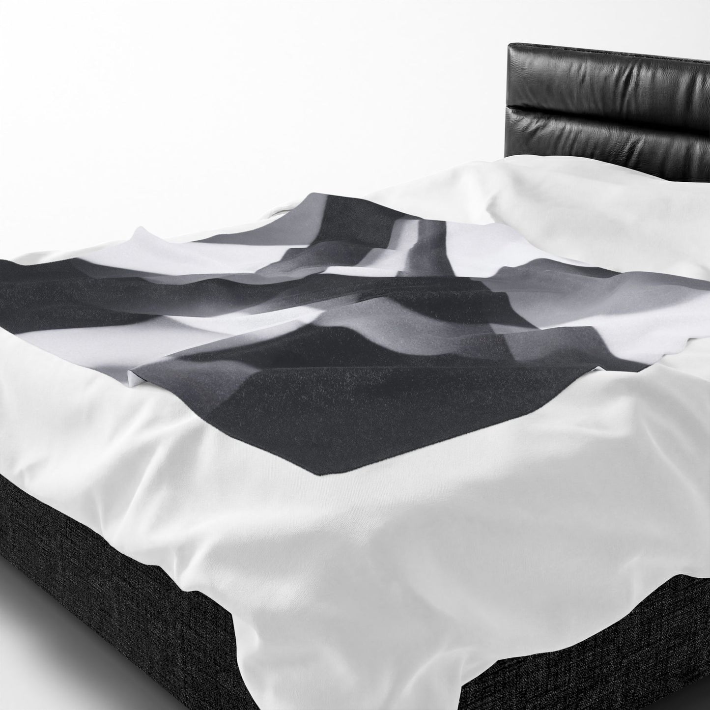Velveteen plush blanket with abstract black smoke and monochrome swirl all-over print by Printify
