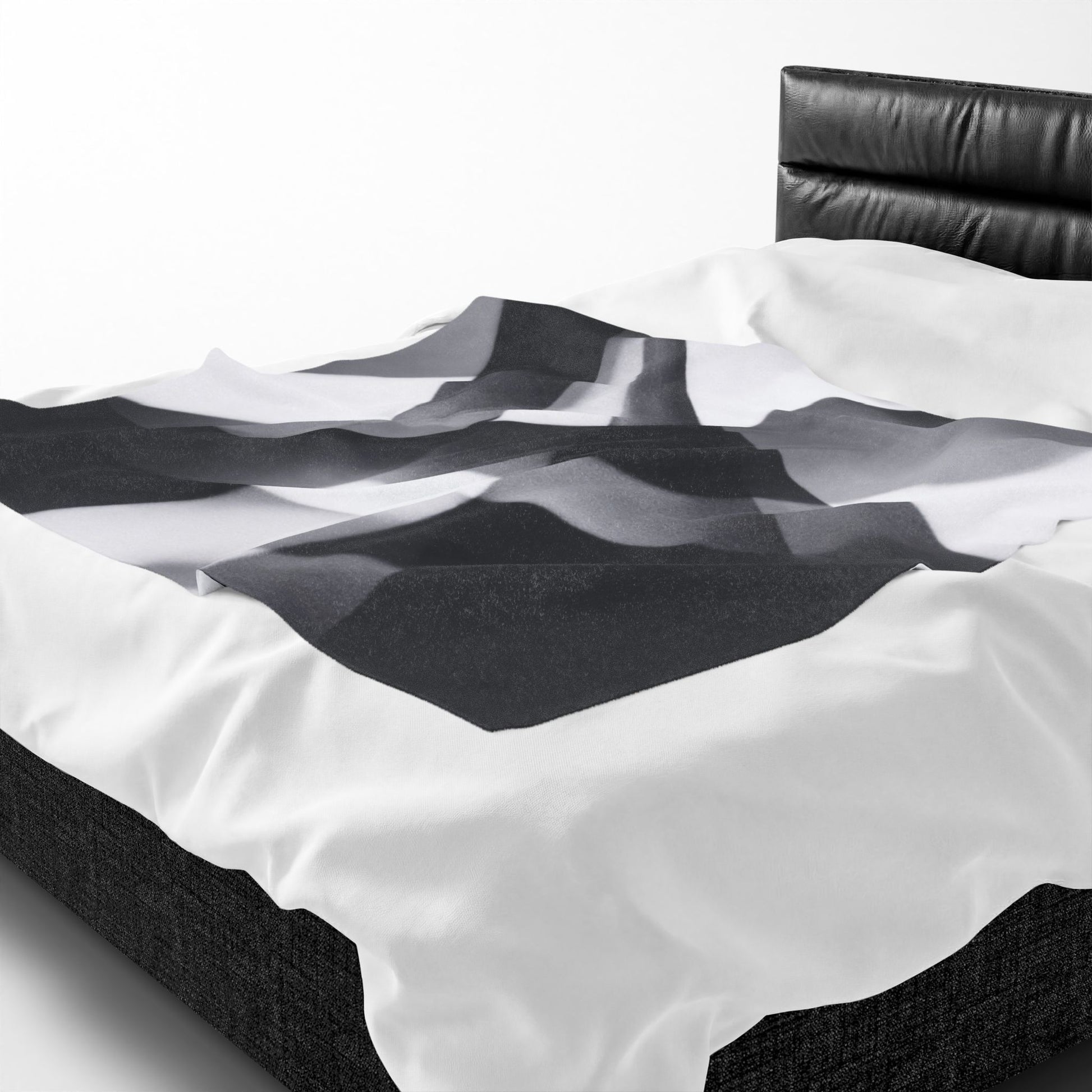 Velveteen plush blanket with abstract black smoke and monochrome swirl all-over print by Printify