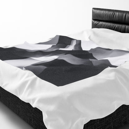 Velveteen plush blanket with abstract black smoke and monochrome swirl all-over print by Printify