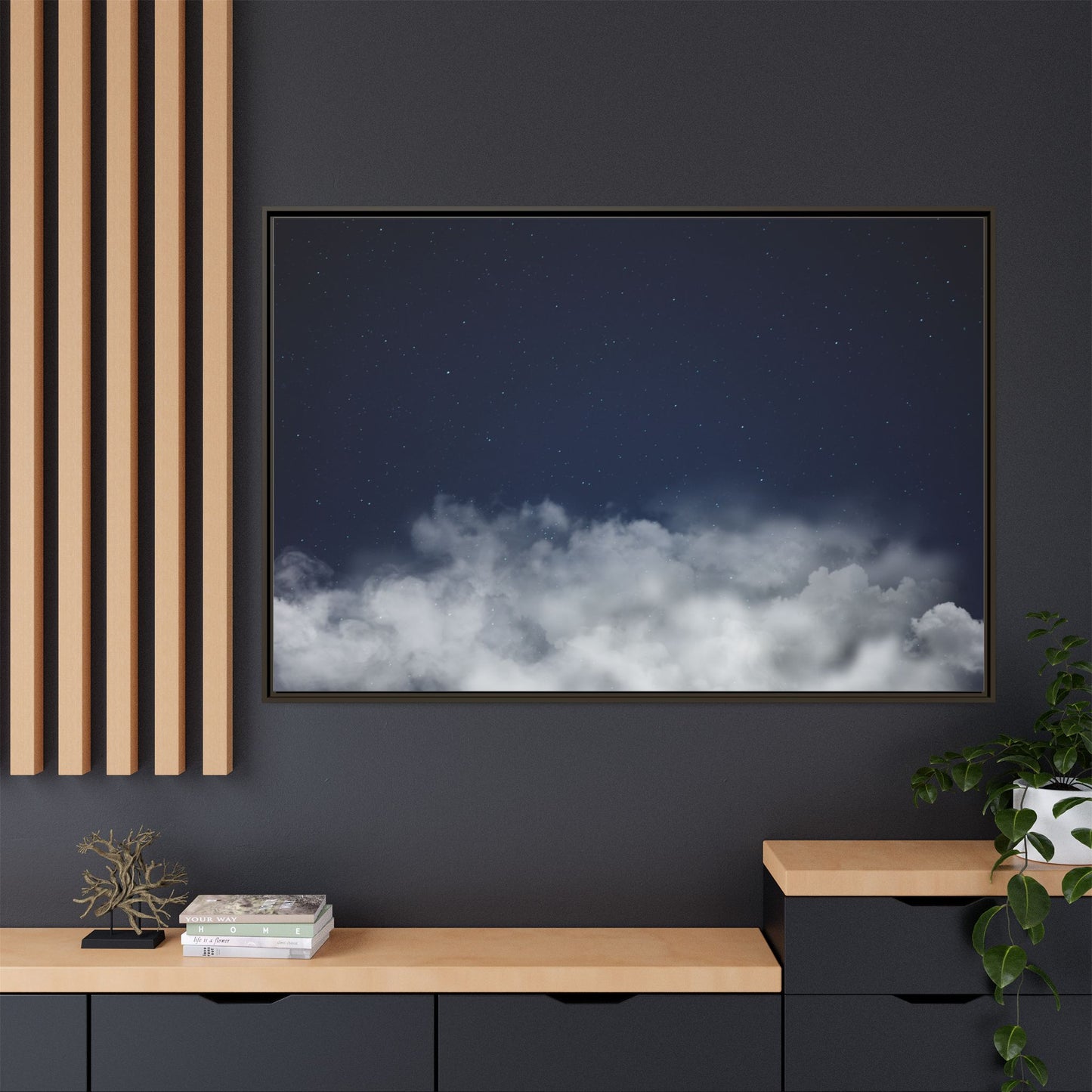 Night Sky Clouds Matte Canvas Framed | Starry Wall Art - TRV